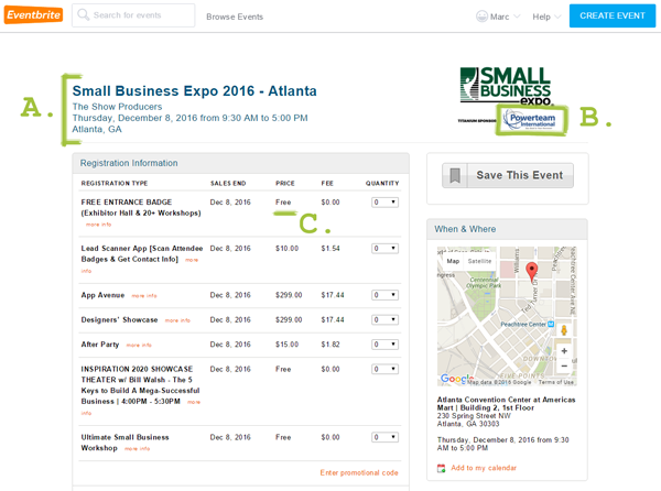 A picture of the Eventbrite description for the Small Business Expo.