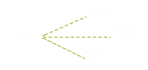 An image depicting someone reaching out to other clusters of people.