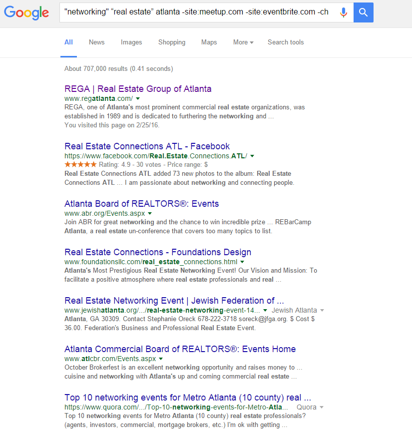 A screenshot of the Google search results for the real estate niche query.