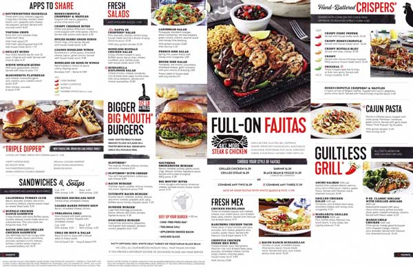 A Chilis menu, littered with hundreds of menu options.