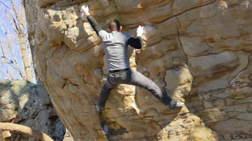 Me climbing a boulder in Rocktown, GA