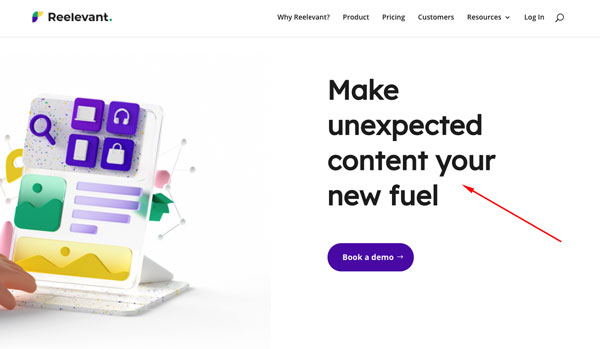 The homepage header for Reelevant, reading "Make unexpected content your new fuel"